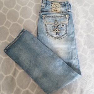 Mens Rock Revival Straight leg light blue ripped jean 32X 30